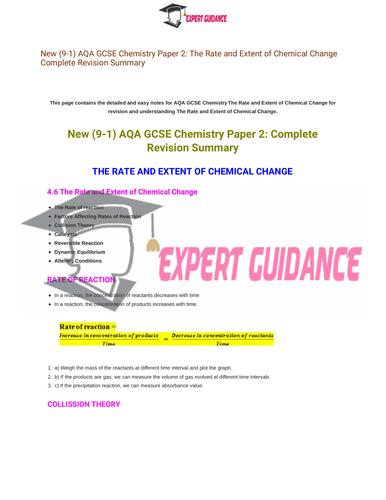 New (9-1)  AQA GCSE Chemistry The Rate and Extent of Chemical Changes Complete Revision Summary