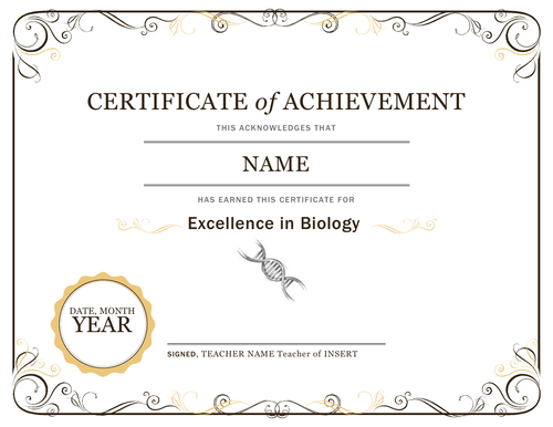 Certificate of Achievement and Effort for Biology