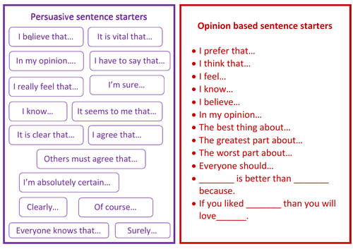 Sentence Openings; Persuasive and Opinion based responses.