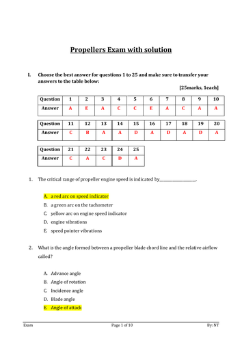 Propellers Exam with solution