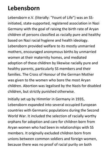 Lebensborn Handout