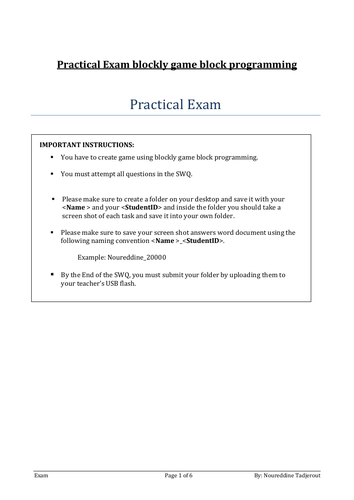 Blockly Game block programming Practical Exam with Answer for Year 6/7/8