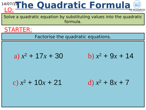 GCSE Quadratic Formula 9-1