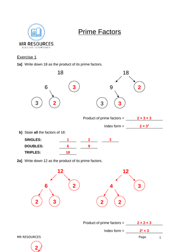 Prime Factors Worksheet