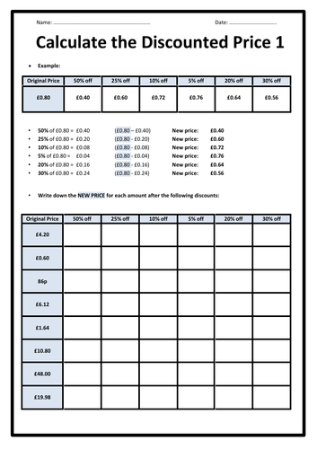 Calculating Discounts Worksheet Pdf