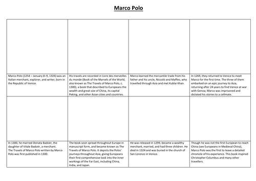Marco Polo Comic Strip and Storyboard