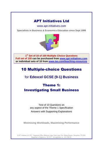 10 Printable Multiple Choice Questions & Answers for Edexcel GCSE (9-1) Business Theme 1