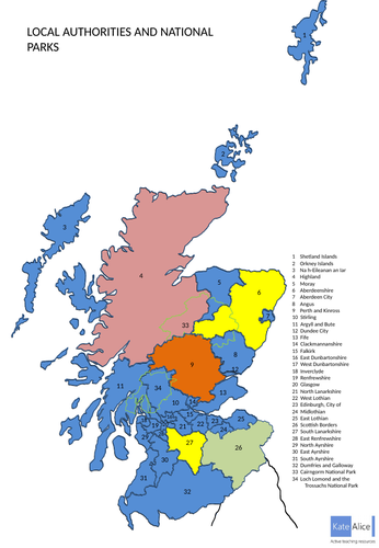 Map Of Local Authorities Editable map of Scotland Local Authorities and National Parks 