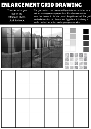 10 High quality art and design worksheets for enlarging using the grid method.