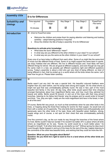 D is for Differences - Whole School Assembly