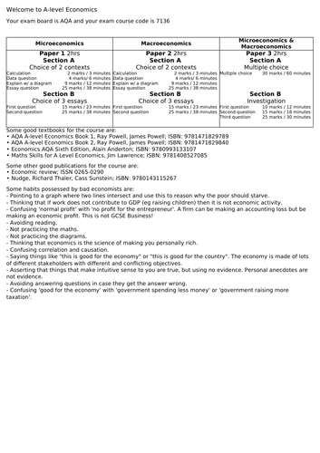 AQA A-level Economics Welcome to Economics handout