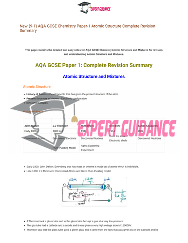 New (9-1) AQA GCSE Chemistry Atomic Structure Complete Revision Summary