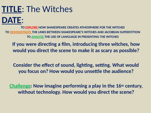 Macbeth Act 1 - The Witches KS4 (Act 1 Scene 1 & Act 1 Scene 3)