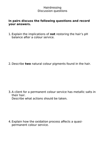 Hairdressing theory discussion questions