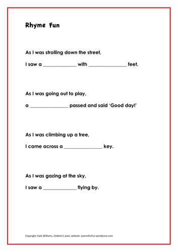 Preschool songs, rhymes and poems resources