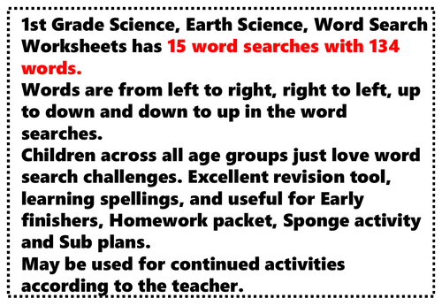 1st Grade Science, Earth Science, Word Search Worksheets