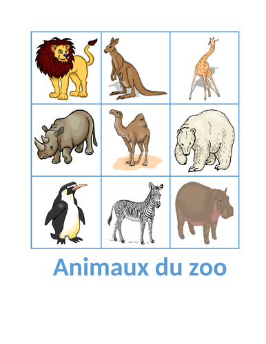 Animaux du zoo (Zoo Animals in French) Bingo | Teaching Resources