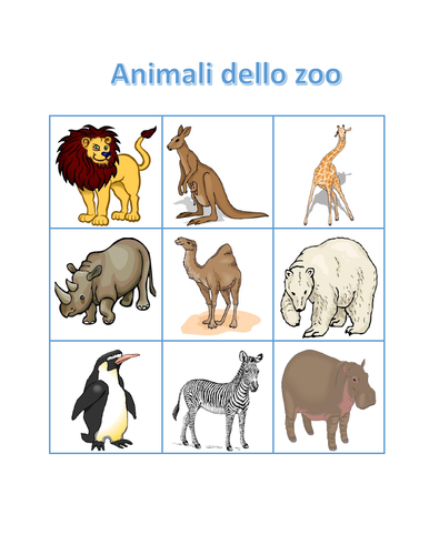 Animali dello zoo (Zoo Animals in Italian) Bingo