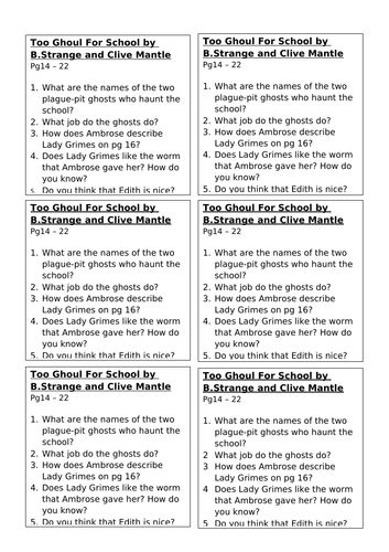Too Ghoul for School by B. Strange and Clive Mantle comprehension questions