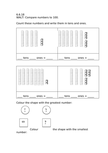 Comparing numbers to 100.