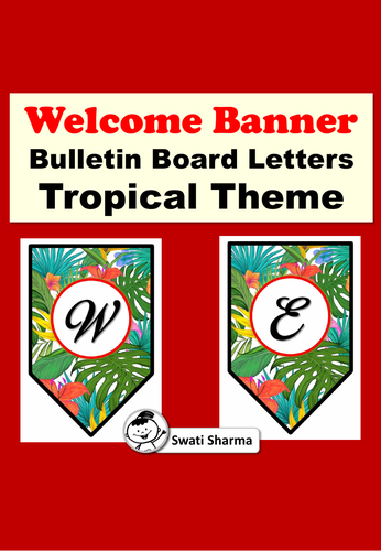 Welcome, Tropical Theme, Bulletin Board Letters, Pennant Banner