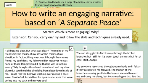 Narrative writing lesson CIE - A Separate Peace