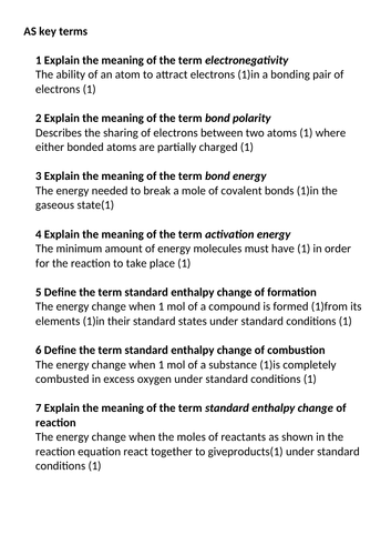 As And A2 Level Chemistry Cie 9701 Definitions Of Key Terms Paper 2 Paper 4 With Roll It Game Teaching Resources