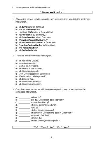 KS3 German grammar & translation workbook Stimmt 1 & 2