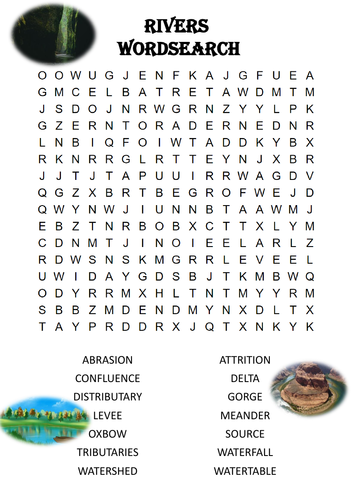 Geography word search Puzzle: Rivers (Includes answer key)