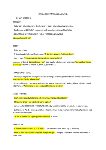 'Othello' Summary and Analysis Scene by Scene Including Key Quotes