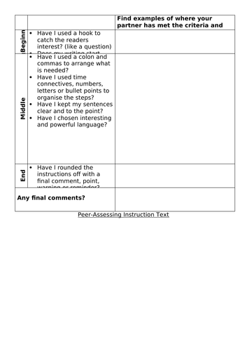 Instruction Text Peer Assessment Sheet