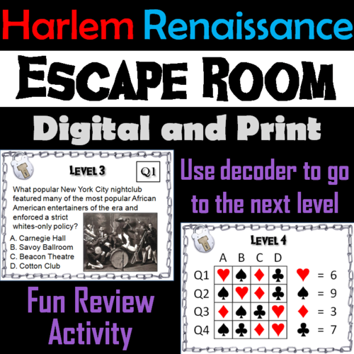 Harlem Renaissance Activity: Escape Room Social Studies