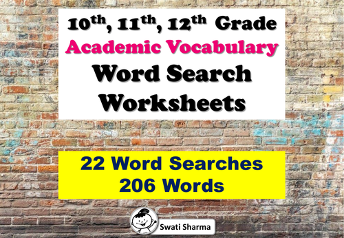 10th, 11th, 12th Grade Academic Vocabulary Word Search Worksheets