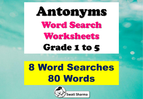 Antonyms Wordsearch worksheets, Grade 1 to 5