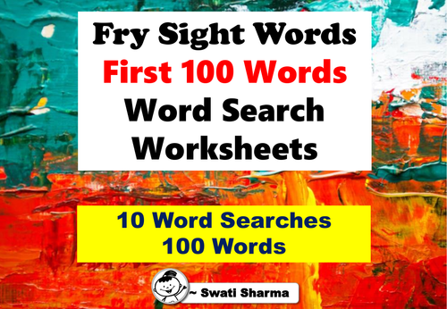 Fry Sight Words, First 100 Words, Word Search Worksheets