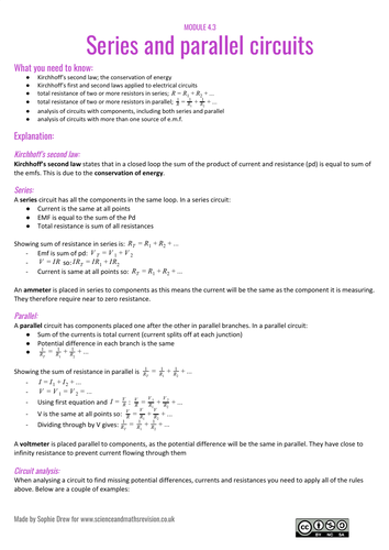 Circuit analysis A Level physics sheet
