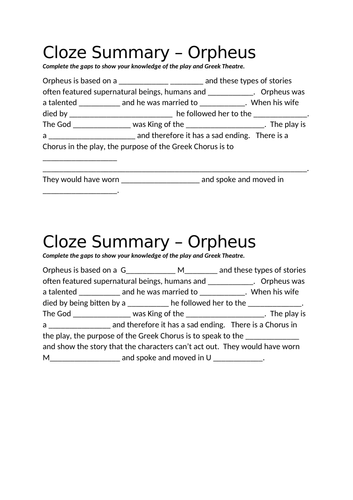 Y8 Greek theatre "Orpheus" Page to Stage Scheme