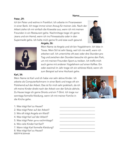 German Clothing Reading / My Style: Kleidung Lesung