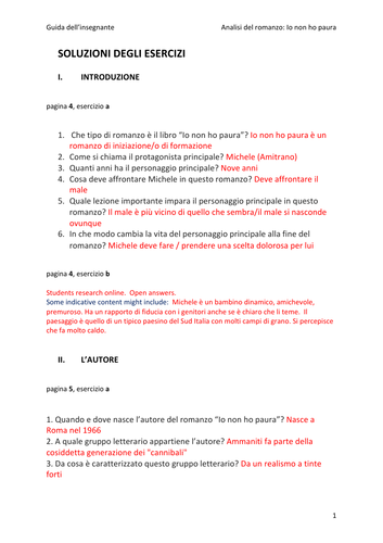 NEW A LEVEL ITALIAN LITERATURE NOVEL ANALYSIS IO NON HO PAURA