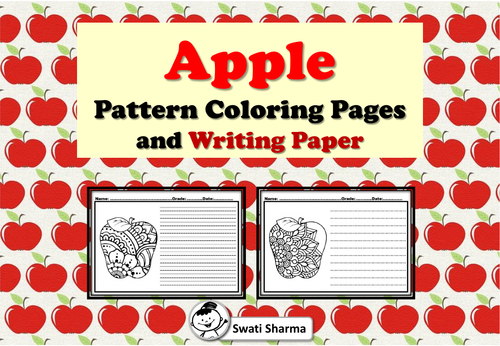 Apple Pattern Coloring Pages and Writing Paper