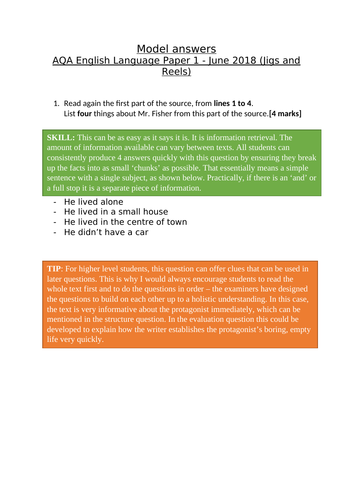 AQA GCSE English Language Paper 1 model answers (June 2018 ...