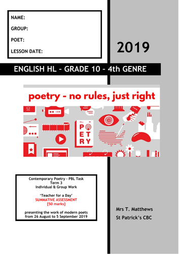 Contemporary Poets - research task - teacher for a day