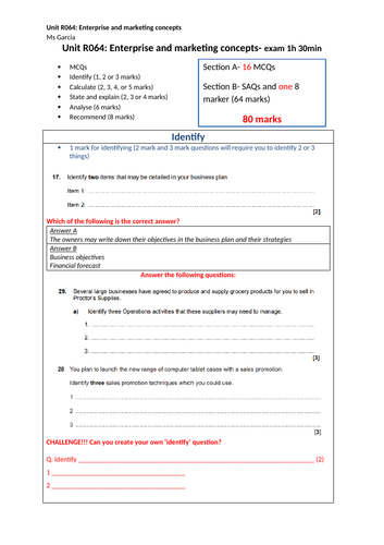 Cambridge Nationals Enterprise and Marketing  RO64 exam practice