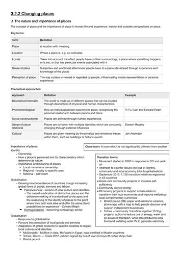 AQA A Level Geography Changing Places notes