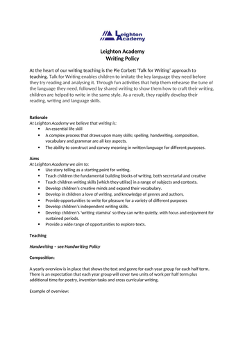 Writing policy (talk4Writing)