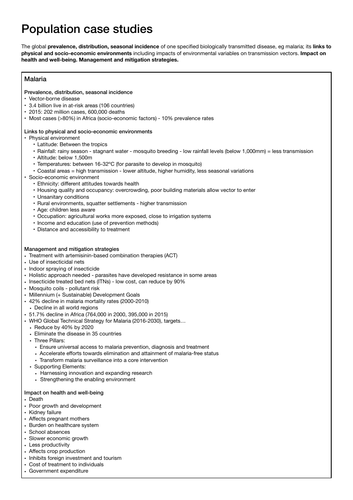 AQA A Level Population and Environment  case studies