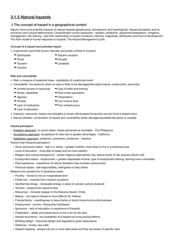 AQA A Level Geography Natural Hazards notes