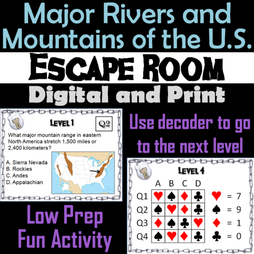 Major Rivers and Mountains of the United States: Escape Room Geography