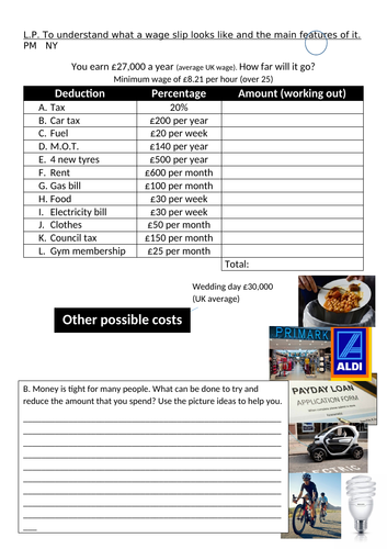 cost of living PSHE PSHCE PSE debt cost lifestyle tax wages SMSC values RE form whole school  maths