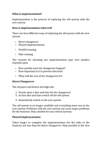 IGCSE ICT - Stages of Implementation